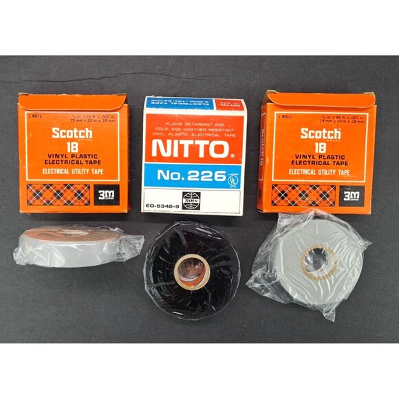 Vintage Scotch 3M Nitto 226 Vinyl Electrical Tape Bundle Lot 3 Rolls Gray Black - Picture 3 of 6